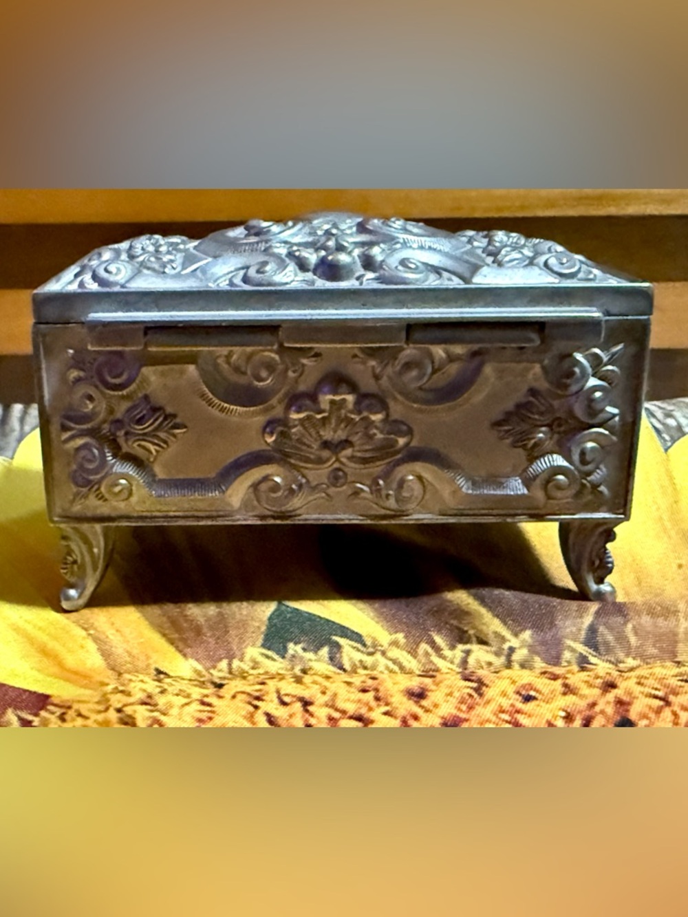 Vintage Art Nouveau Style Silver Plated Jewerly Box Trinket Box Blue Velvet - Picture 2 of 15